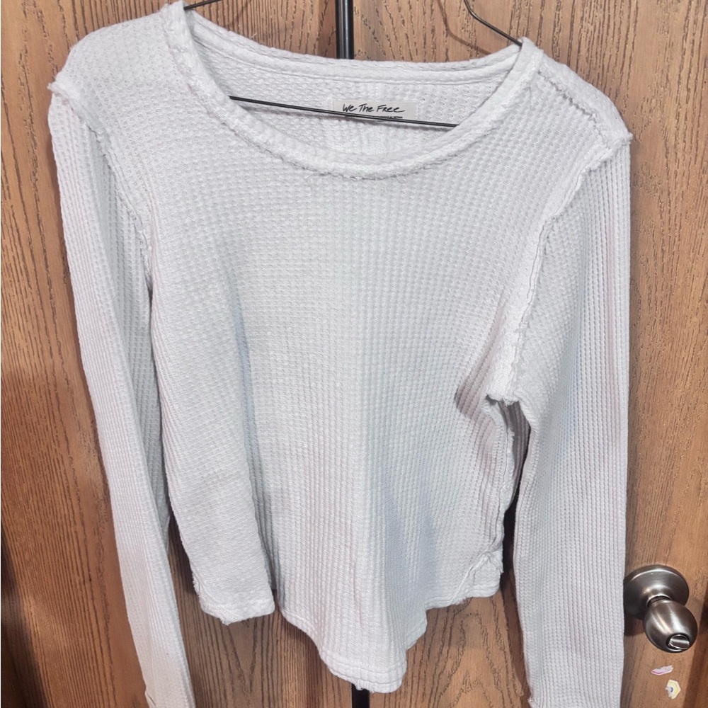 We The Free White Ribbed Long Sleeve Crop Top